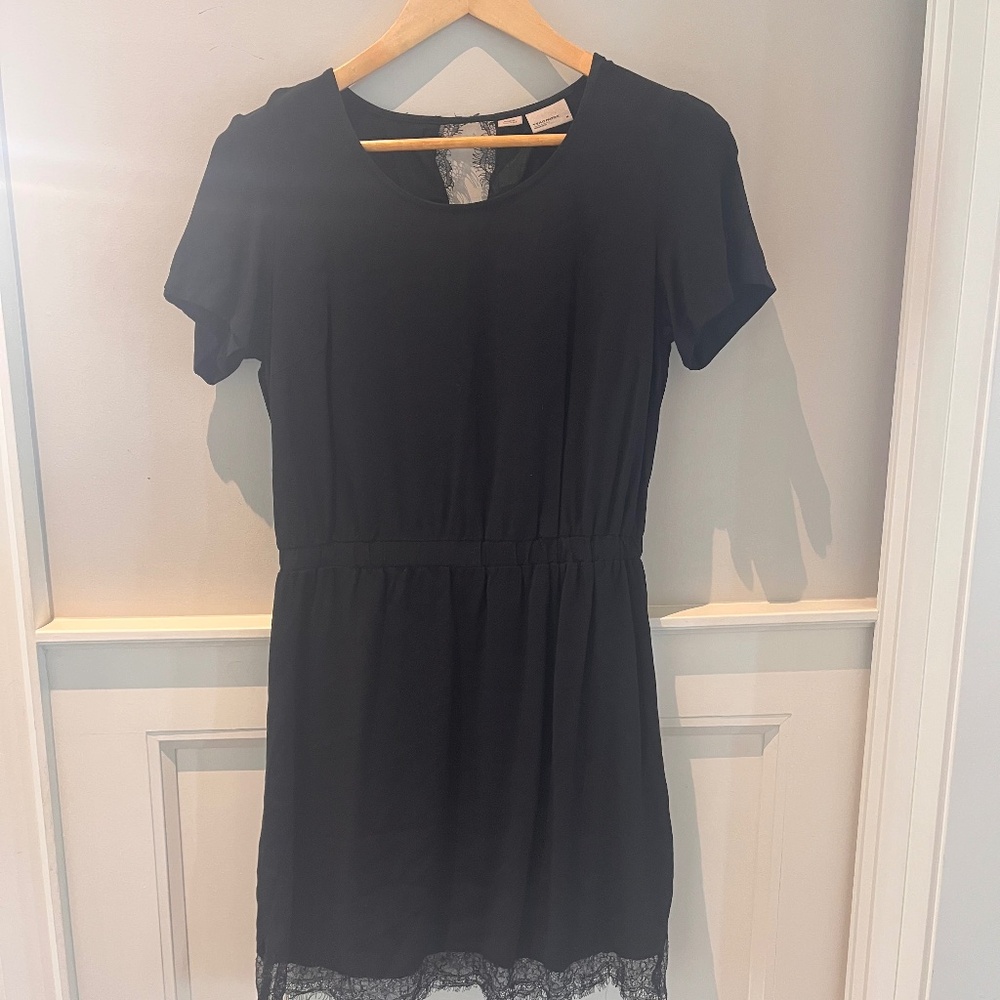 Black mini-dress with lace trim
